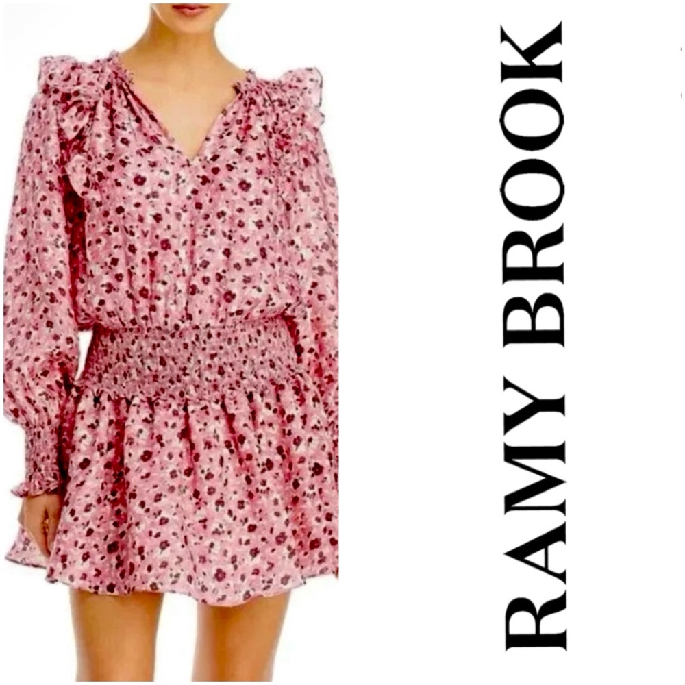 NWT $445 Ramy Brook Penelope Dress Sz Medium Mini Dress Smocked Waist Pink Flico